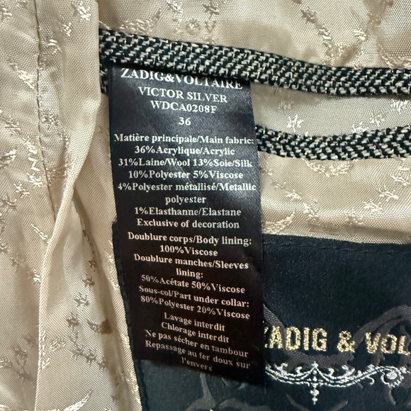 ZADIG & VOLTAIRE Wool Silk Metallic Interwoven Blazer 36 / S - Picture 3 of 8